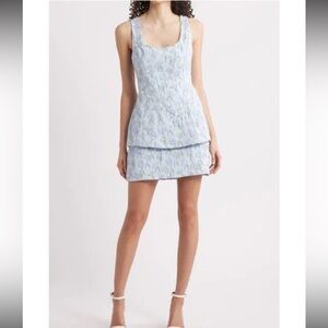 Amanda Uprichard Blue Empire Floral Jacquard Minidress